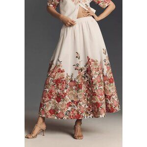 Maeve Pull-On Circle Skirt White Brown Red Floral 3X